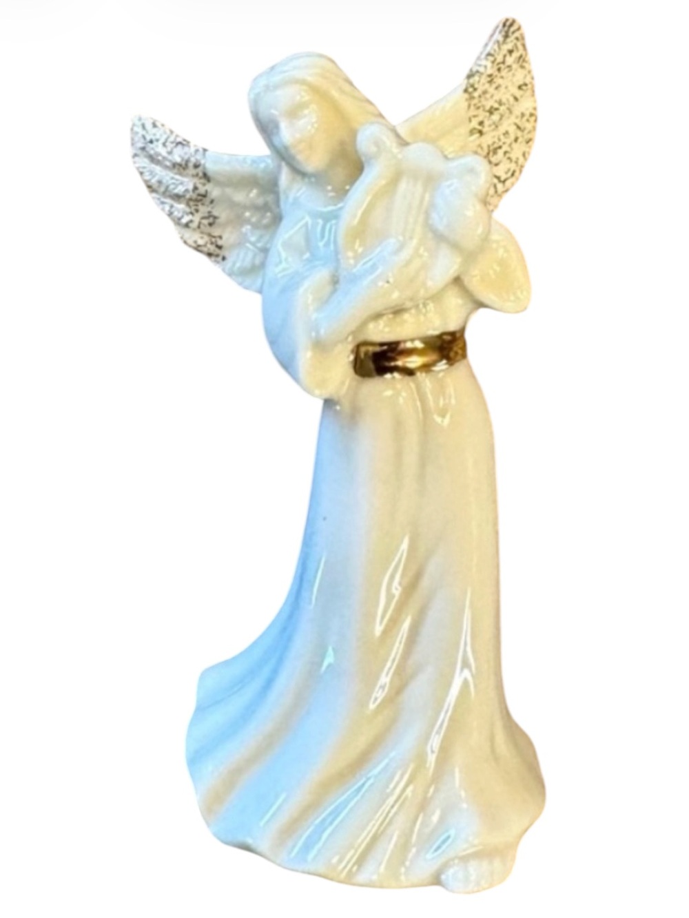 Mikasa Porcelain Angel Ornament Playing Harp Gold Trim Holiday Elegance 2.5”